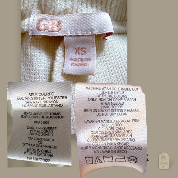 GB Cream Ribbed Knit Wide Leg Pants XS Cozy Lounge High Rise Drawstring - Picture 6 of 6